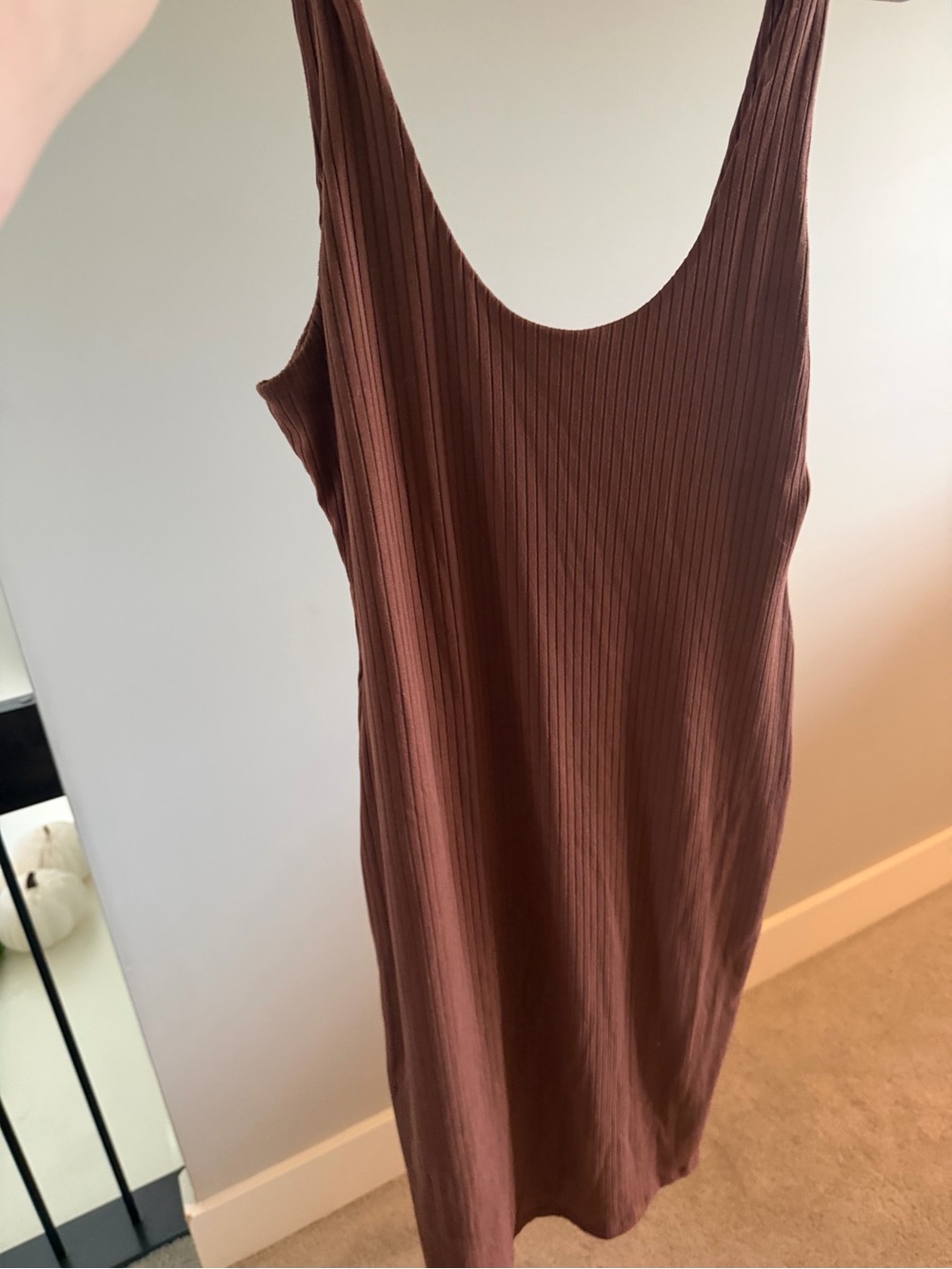 Fashion Nova Ribbed Scoop-Neck Midi Dress in Brown